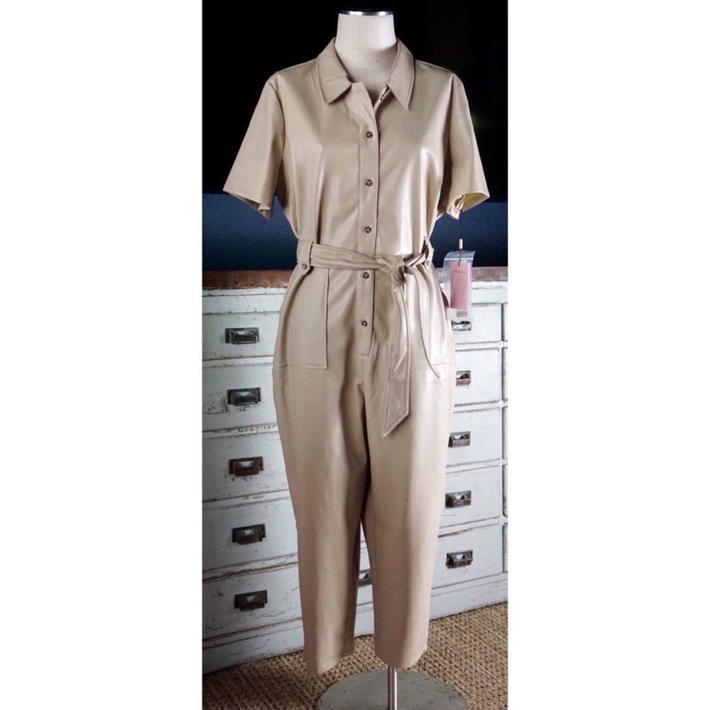 Anthropologie Cindy Faux Leather Jumpsuit New XLP